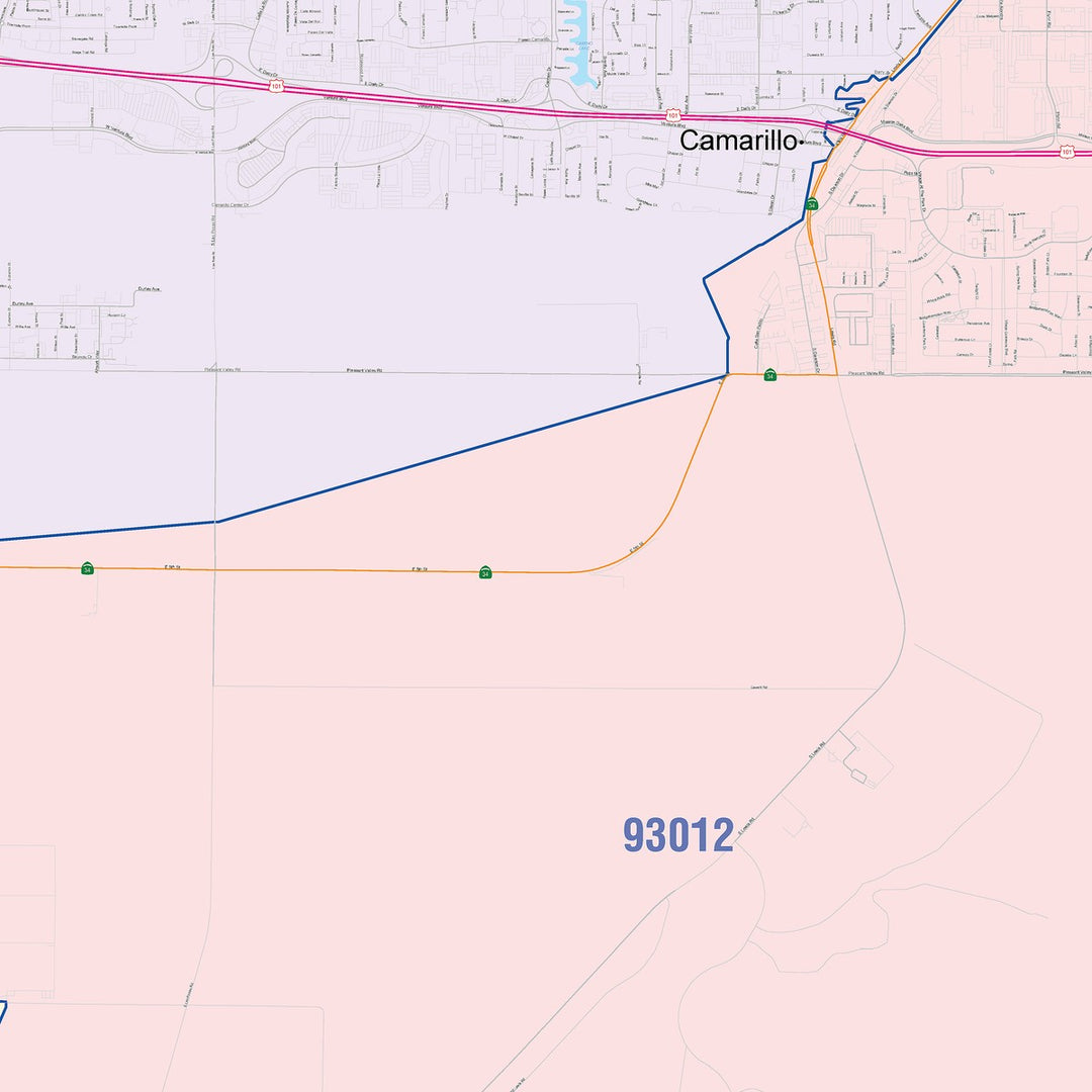 Color Cast Zip Code Style Wall Map of Camarillo, CA