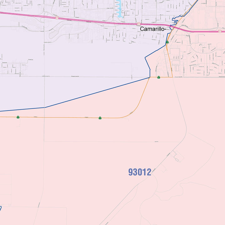 Color Cast Zip Code Style Wall Map of Camarillo, CA