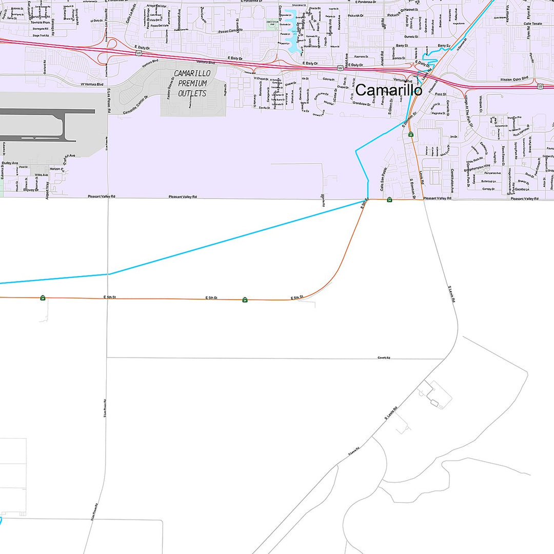 Premium Style Wall Map of Camarillo, CA