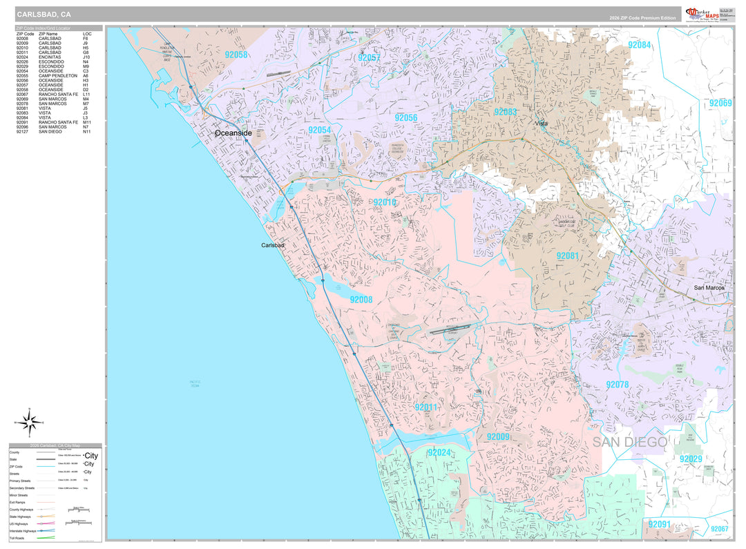 Premium Style Wall Map of Carlsbad, CA