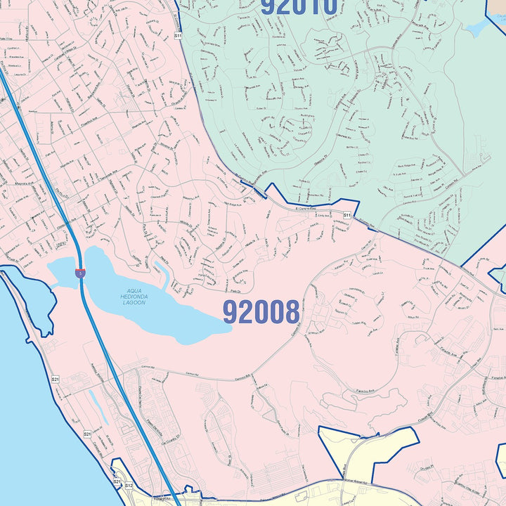 Color Cast Zip Code Style Wall Map of Carlsbad, CA