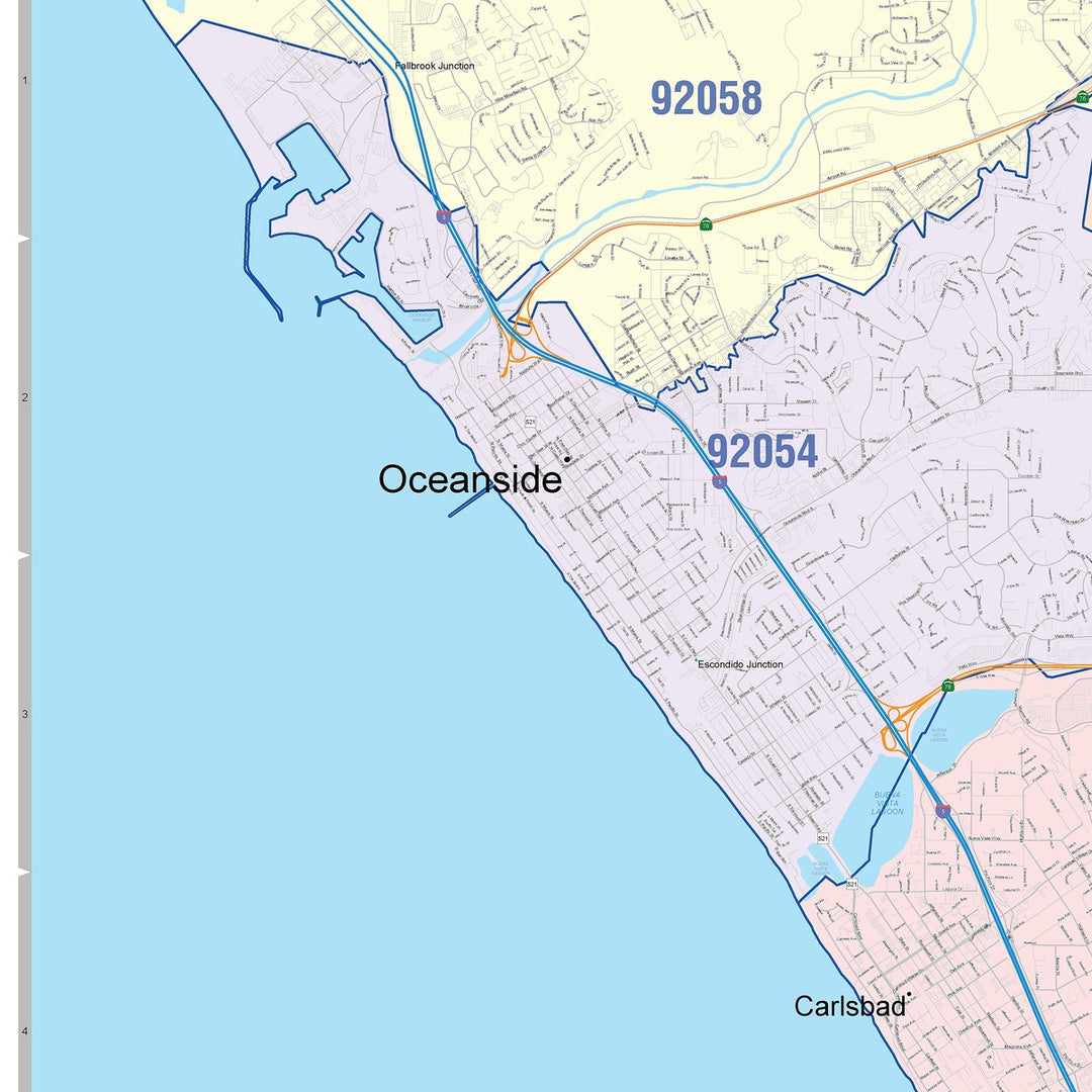 Color Cast Zip Code Style Wall Map of Carlsbad, CA