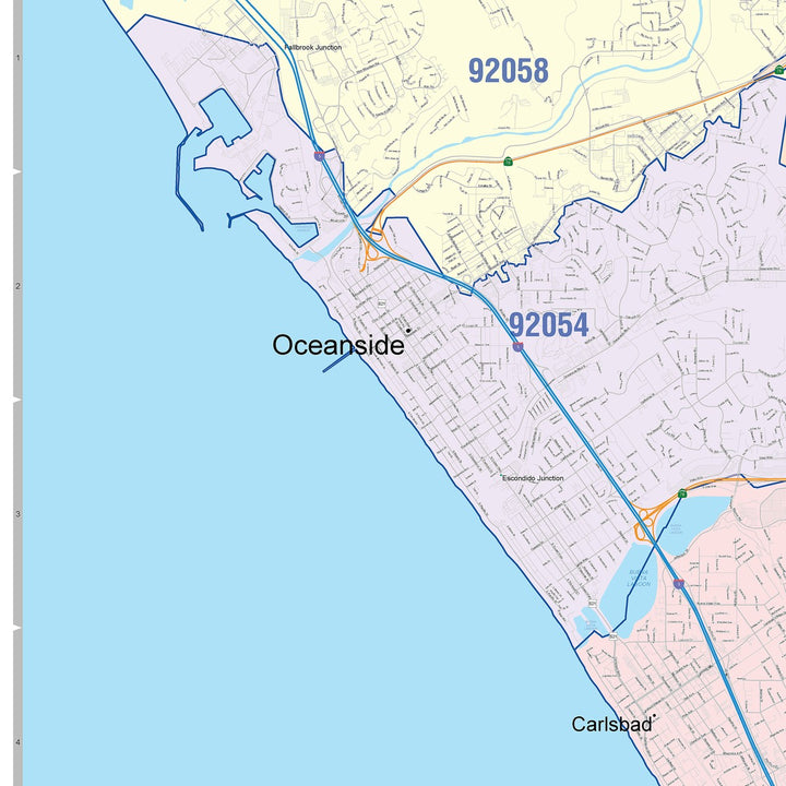 Color Cast Zip Code Style Wall Map of Carlsbad, CA