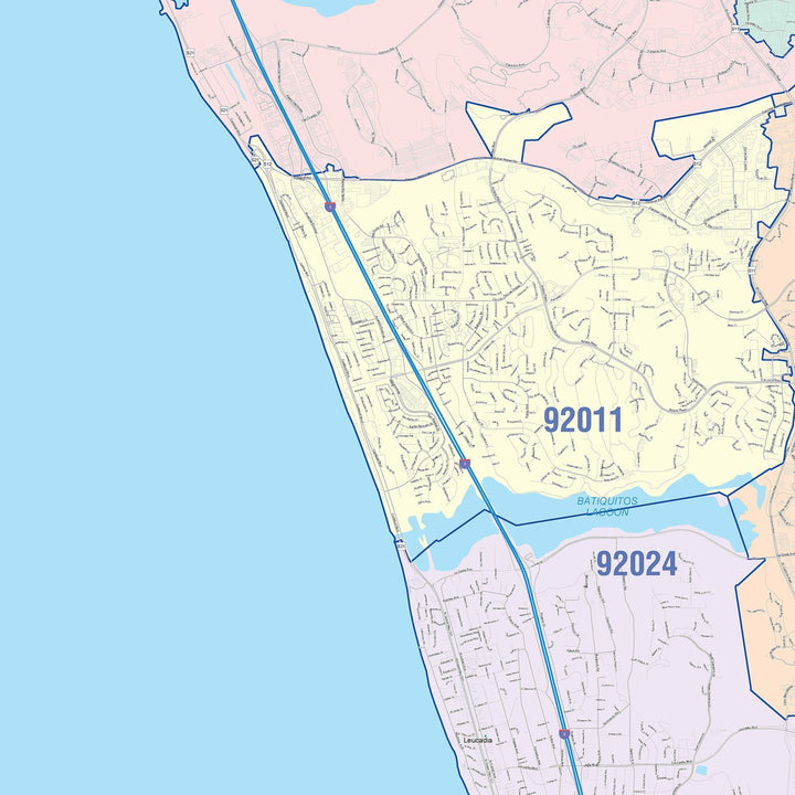 Color Cast Zip Code Style Wall Map of Carlsbad, CA