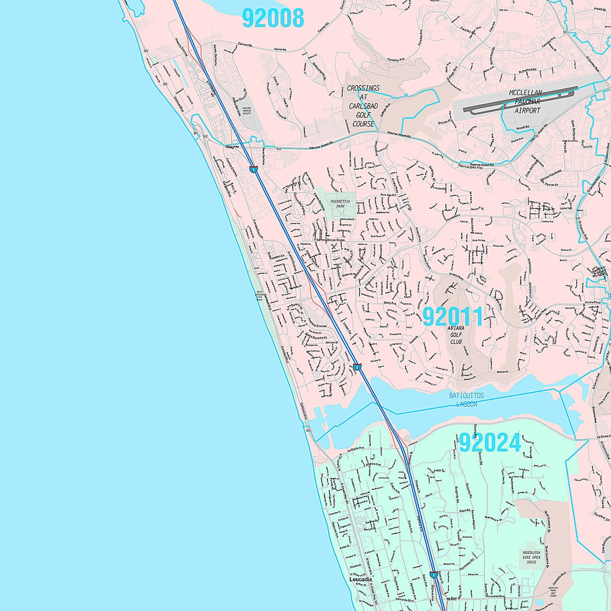 Premium Style Wall Map of Carlsbad, CA