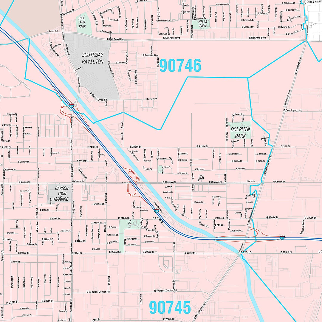 Premium Style Wall Map of Carson, CA