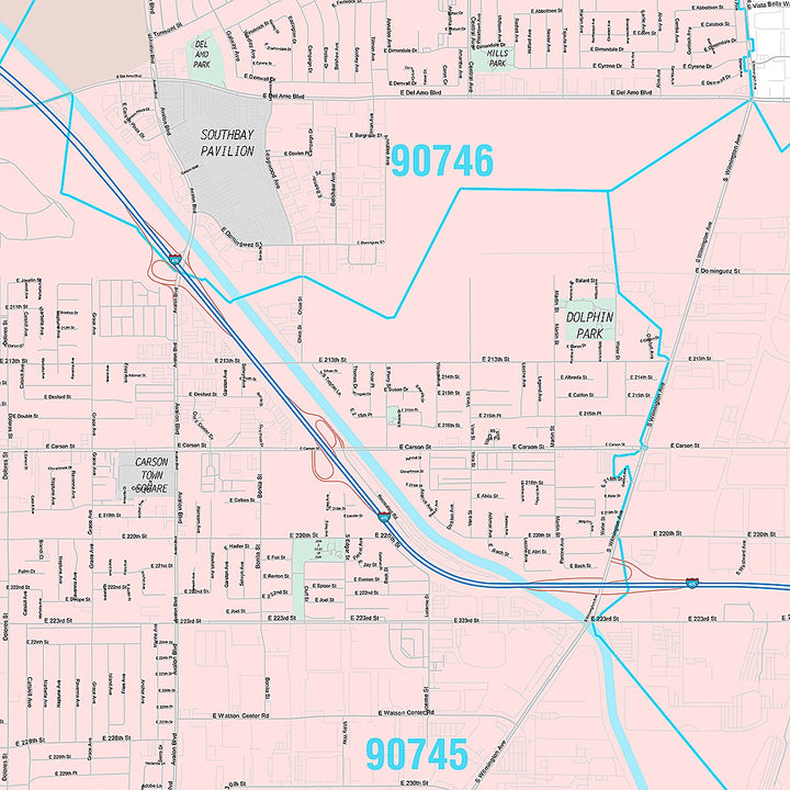 Premium Style Wall Map of Carson, CA