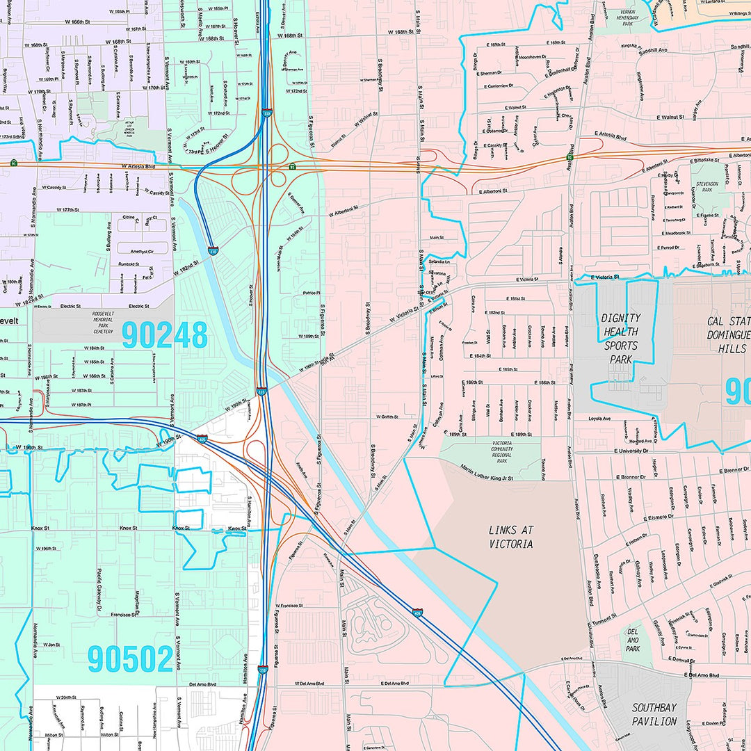 Premium Style Wall Map of Carson, CA
