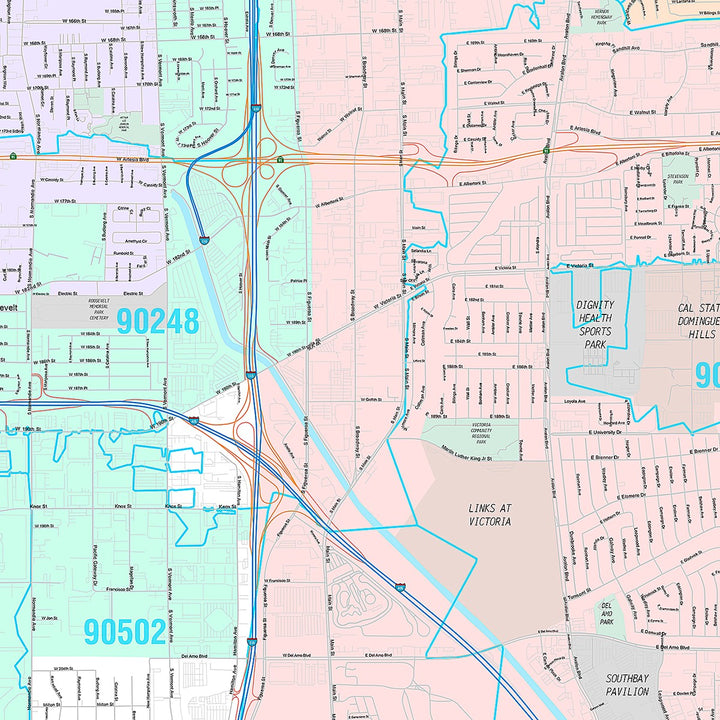 Premium Style Wall Map of Carson, CA
