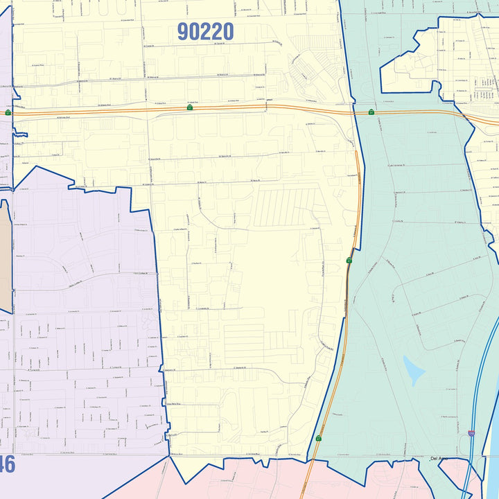 Color Cast Zip Code Style Wall Map of Carson, CA