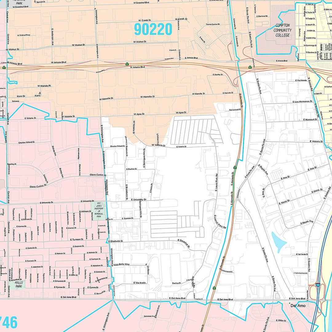 Premium Style Wall Map of Carson, CA