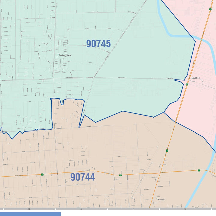 Color Cast Zip Code Style Wall Map of Carson, CA