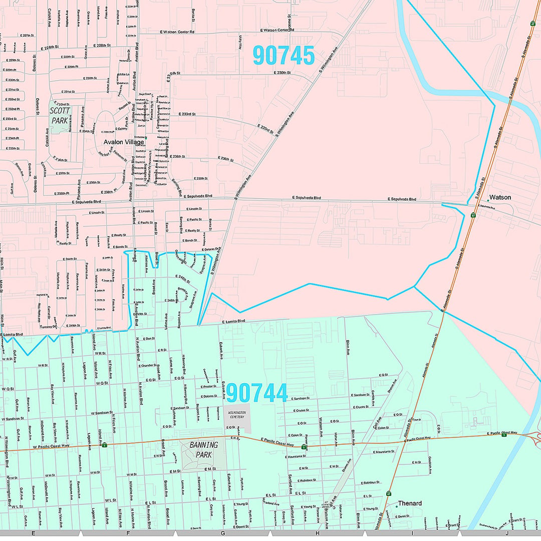 Premium Style Wall Map of Carson, CA