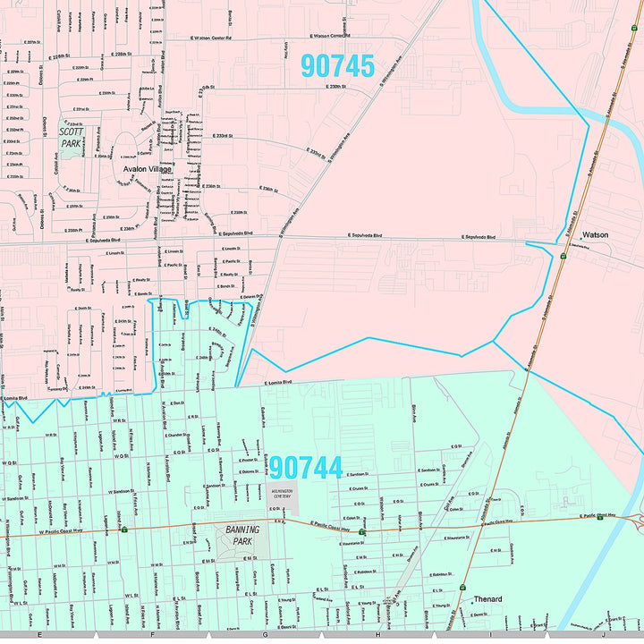 Premium Style Wall Map of Carson, CA