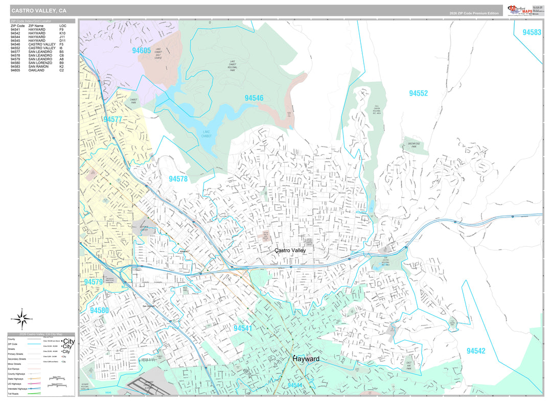 Premium Style Wall Map of Castro Valley, CA