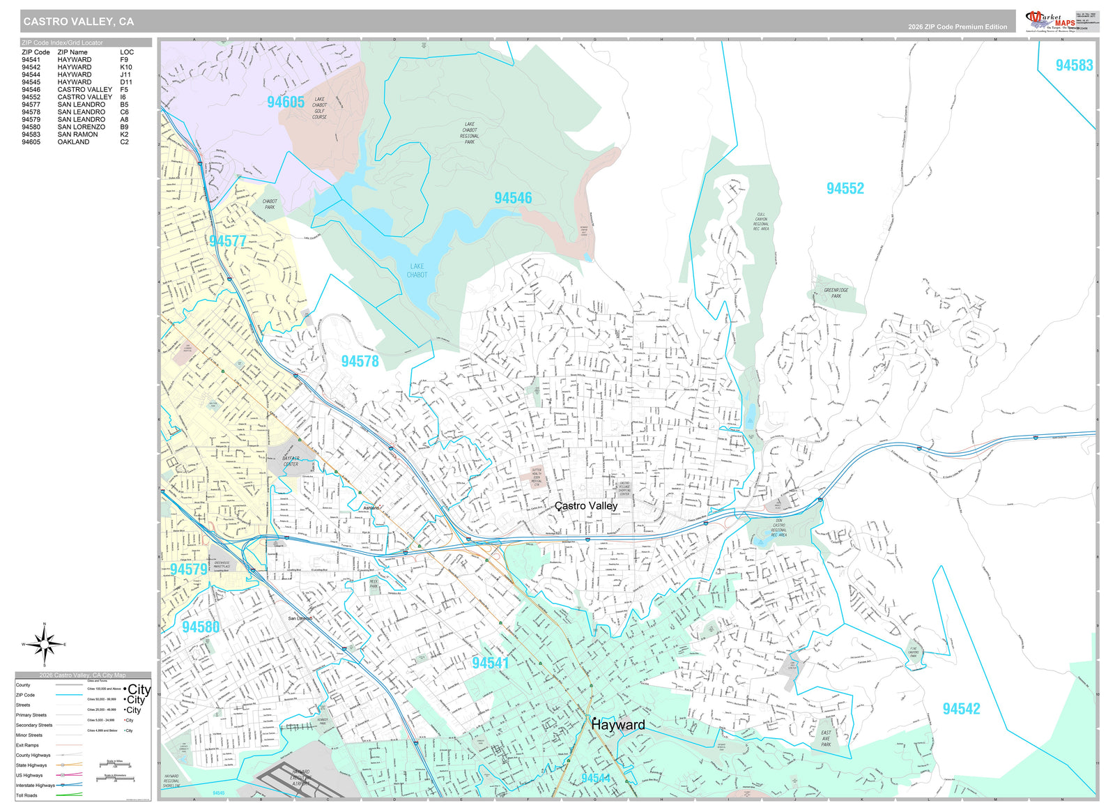 Premium Style Wall Map of Castro Valley, CA