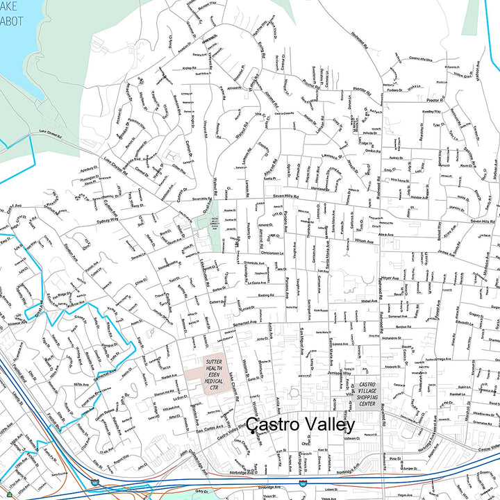 Premium Style Wall Map of Castro Valley, CA
