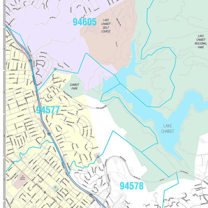 Premium Style Wall Map of Castro Valley, CA