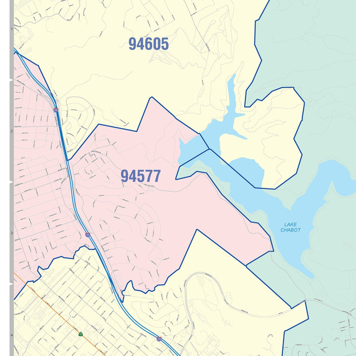 Color Cast Zip Code Style Wall Map of Castro Valley, CA