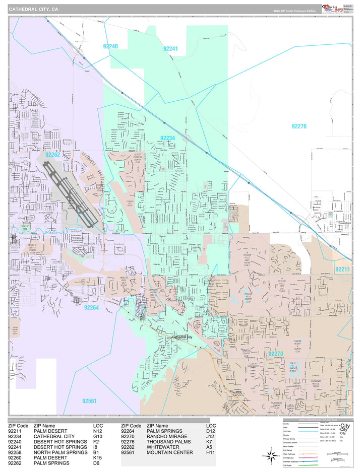 Premium Style Wall Map of Cathedral City, CA