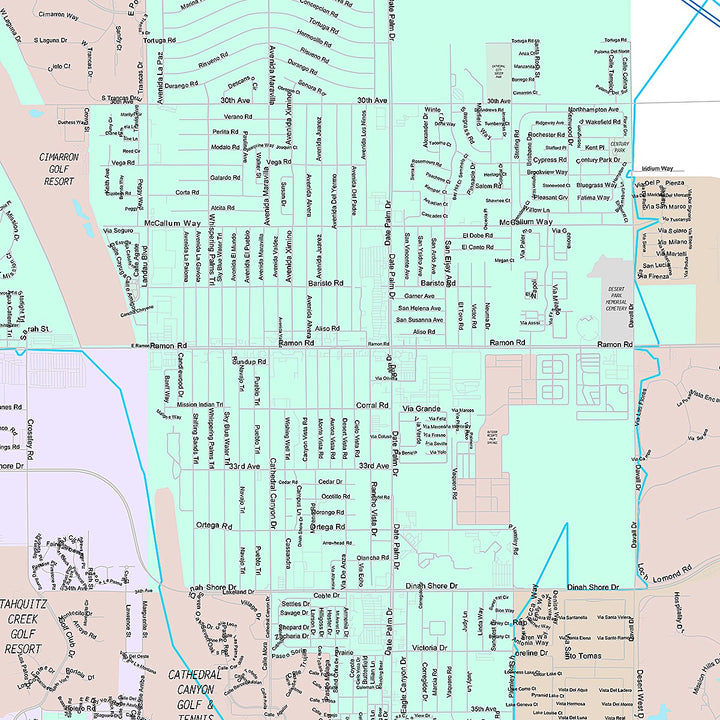 Premium Style Wall Map of Cathedral City, CA