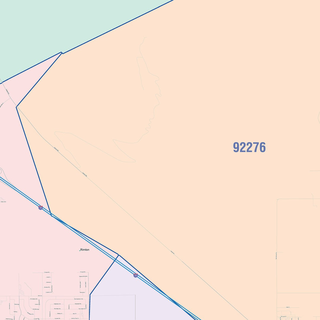 Color Cast Zip Code Style Wall Map of Cathedral City, CA