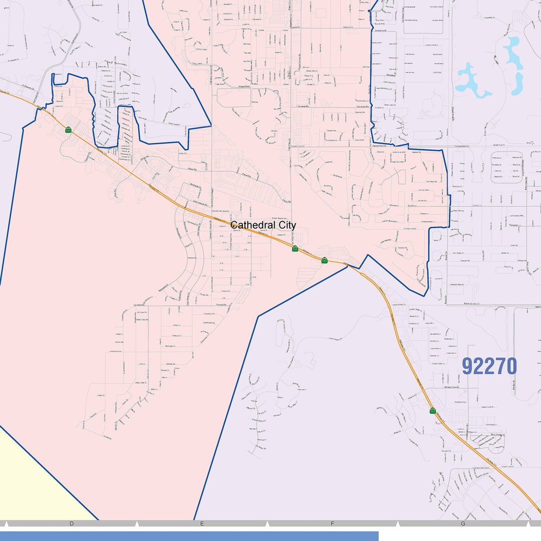 Color Cast Zip Code Style Wall Map of Cathedral City, CA