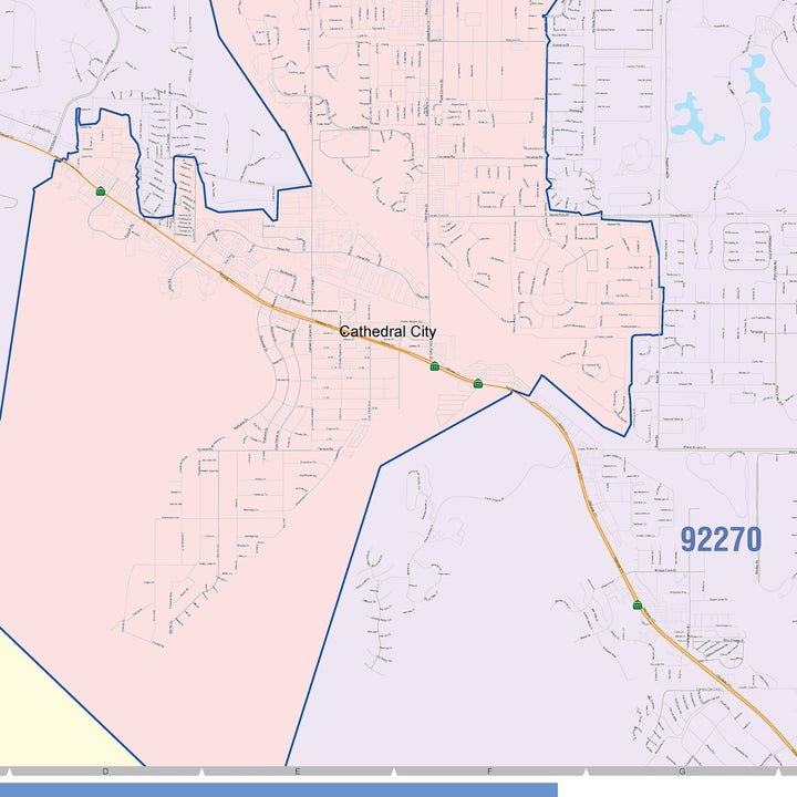 Color Cast Zip Code Style Wall Map of Cathedral City, CA
