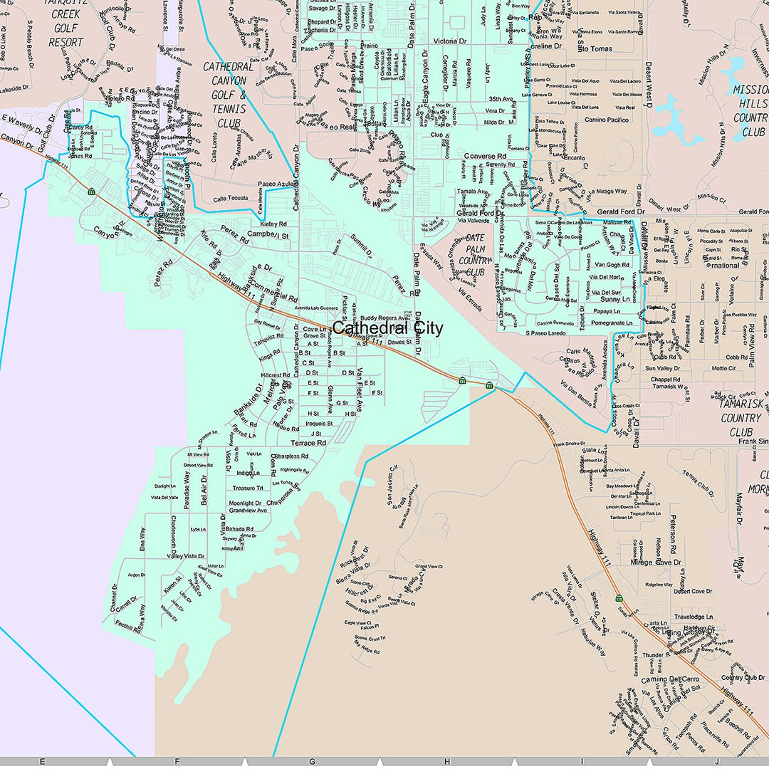 Premium Style Wall Map of Cathedral City, CA