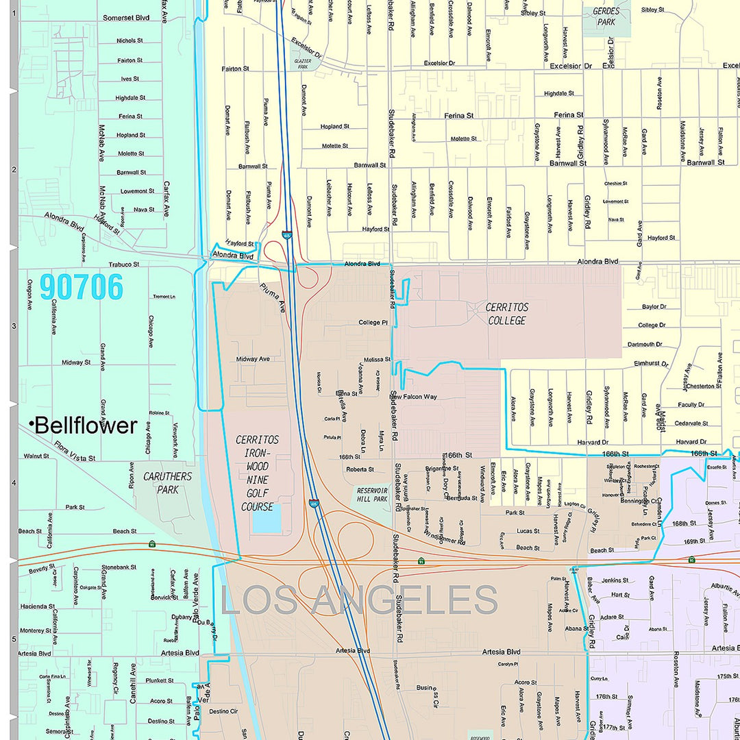 Premium Style Wall Map of Cerritos, CA