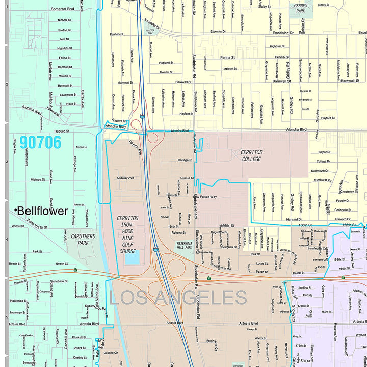 Premium Style Wall Map of Cerritos, CA