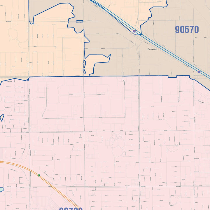 Color Cast Zip Code Style Wall Map of Cerritos, CA