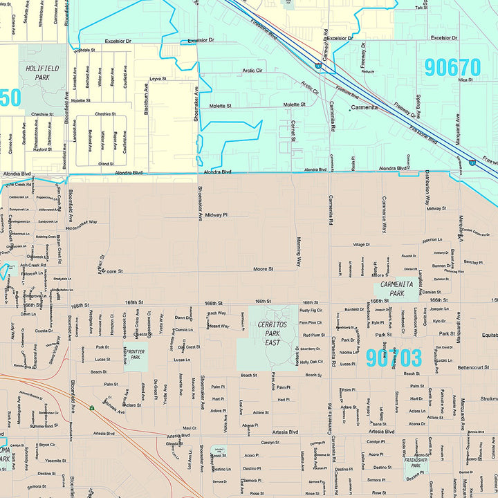 Premium Style Wall Map of Cerritos, CA