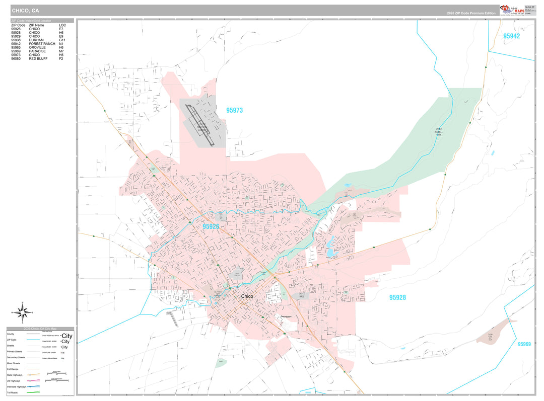 Premium Style Wall Map of Chico, CA
