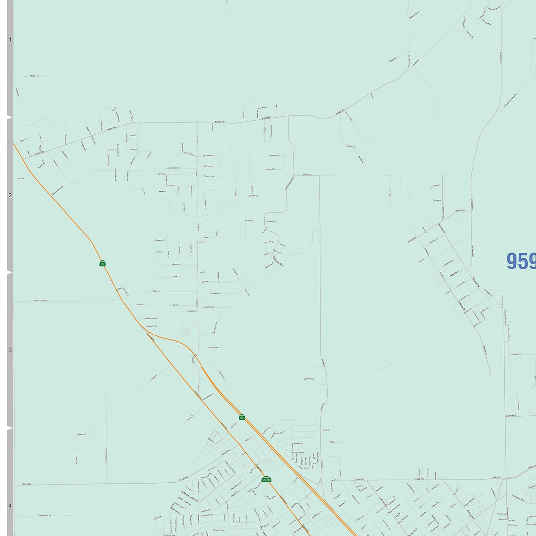 Color Cast Zip Code Style Wall Map of Chico, CA