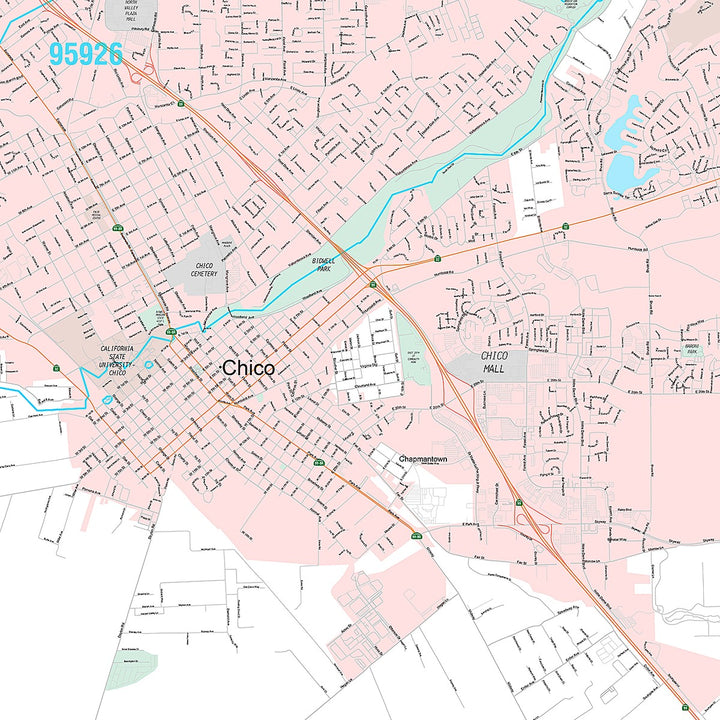 Premium Style Wall Map of Chico, CA