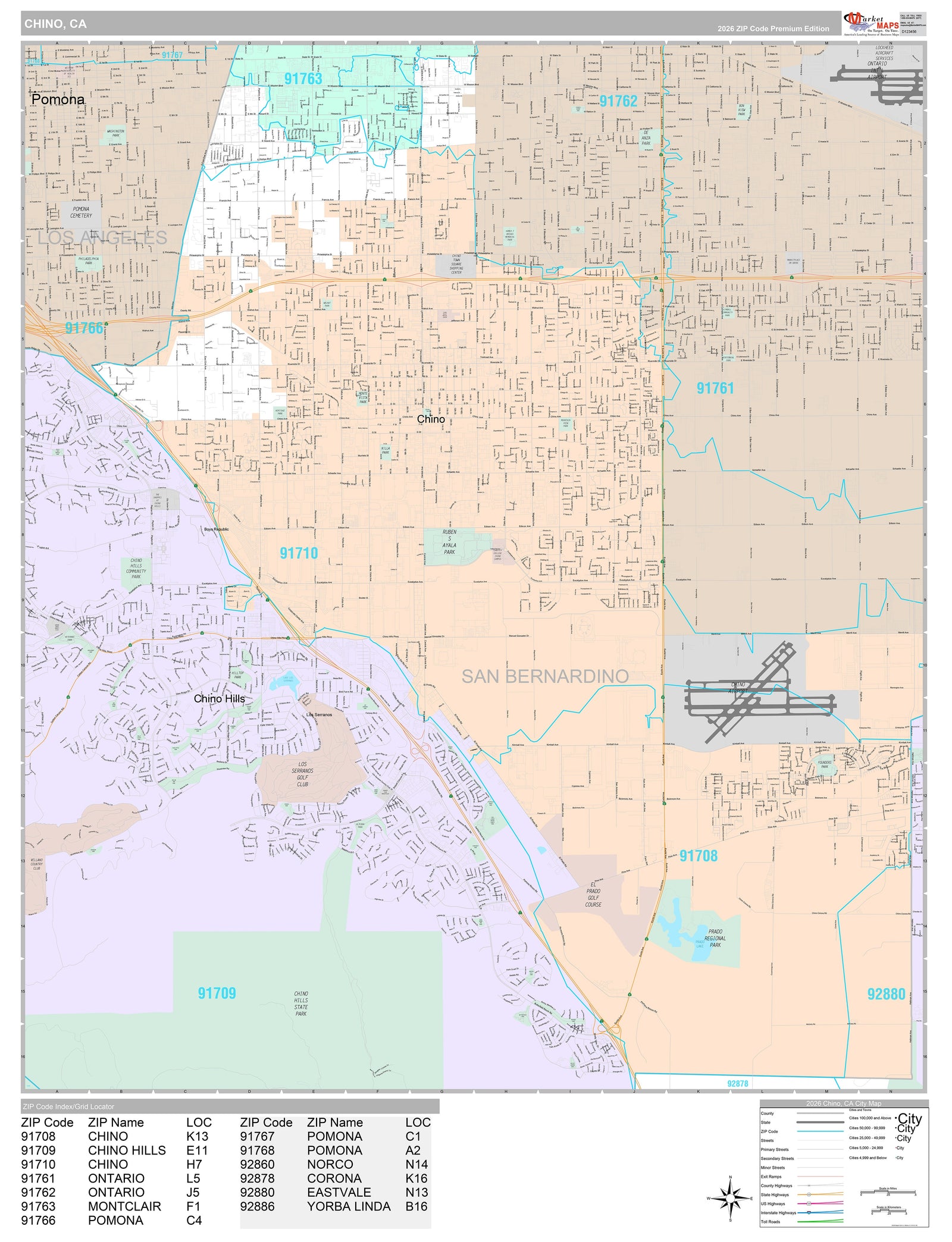 Premium Style Wall Map of Chino, CA