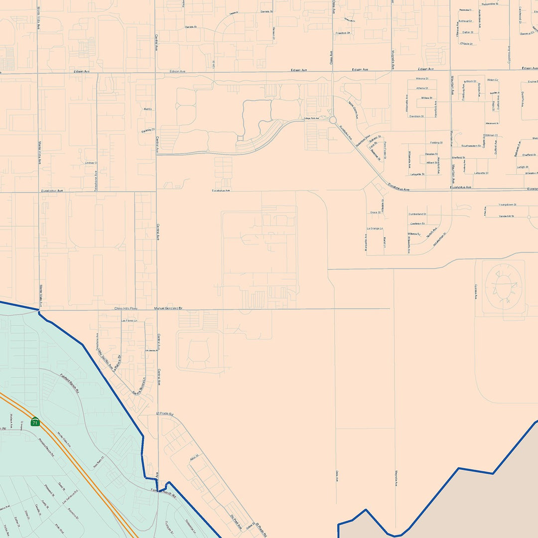 Color Cast Zip Code Style Wall Map of Chino, CA