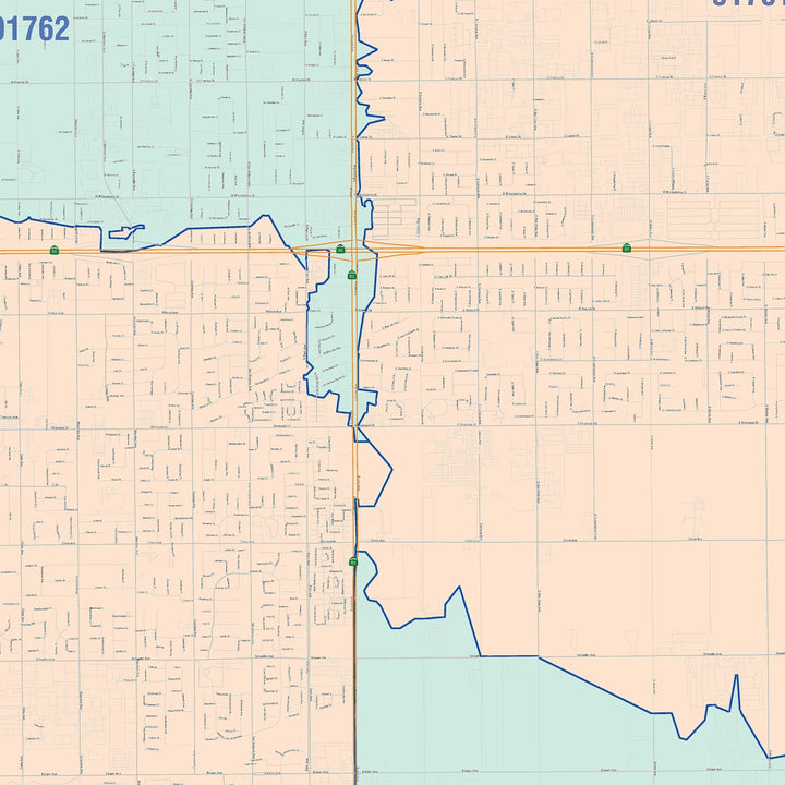 Color Cast Zip Code Style Wall Map of Chino, CA