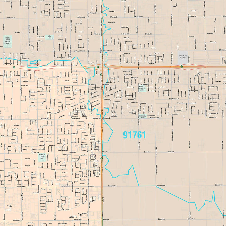 Premium Style Wall Map of Chino, CA