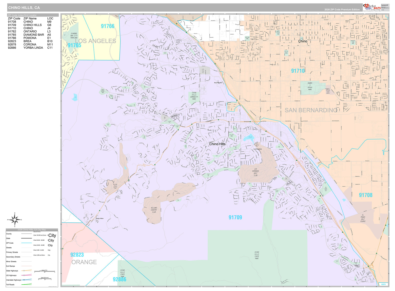 Premium Style Wall Map of Chino Hills, CA