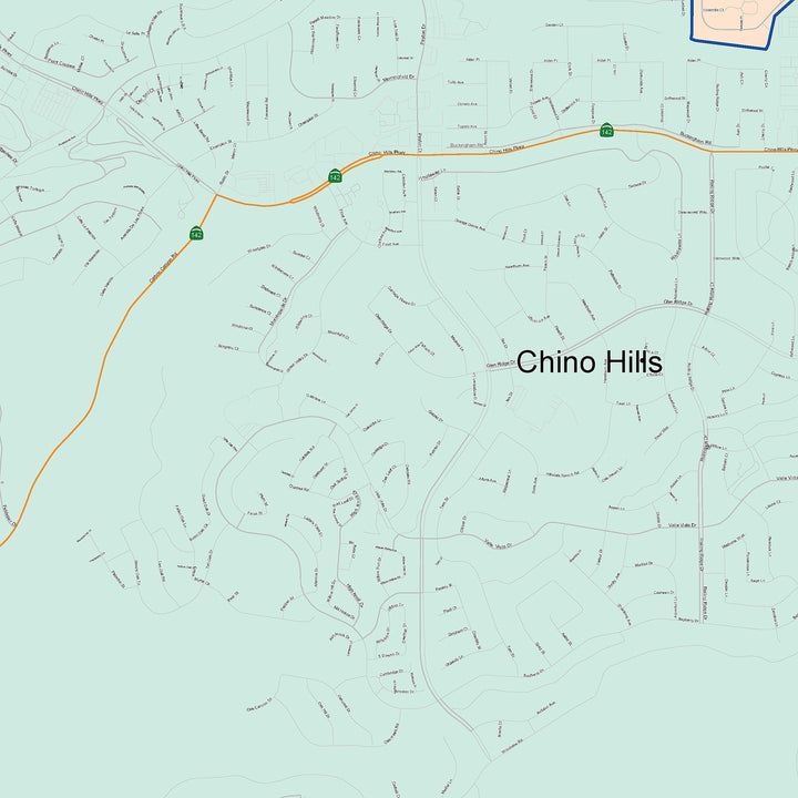 Color Cast Zip Code Style Wall Map of Chino Hills, CA