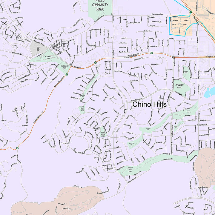 Premium Style Wall Map of Chino Hills, CA
