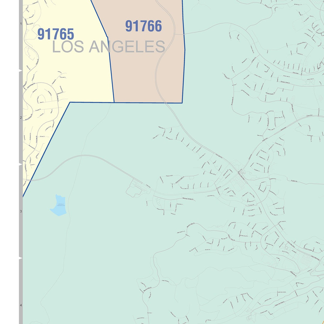 Color Cast Zip Code Style Wall Map of Chino Hills, CA