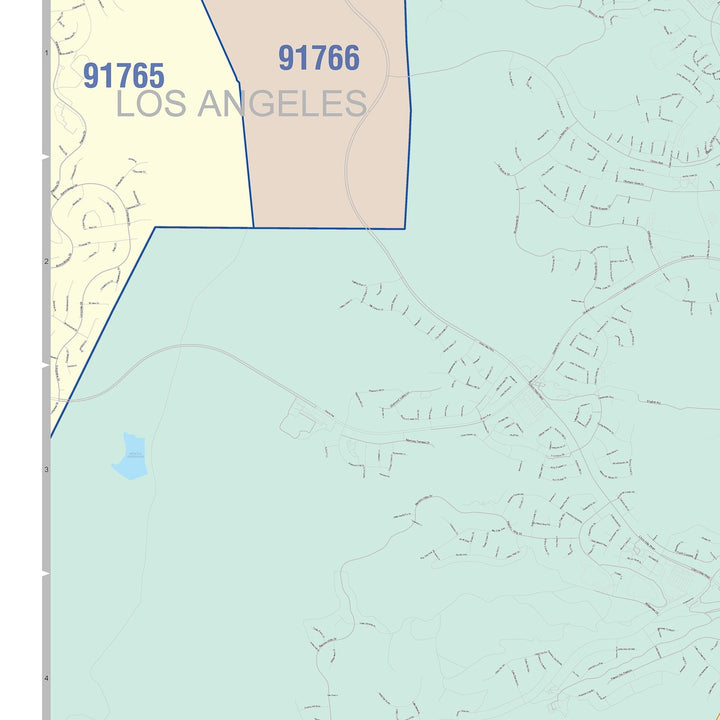 Color Cast Zip Code Style Wall Map of Chino Hills, CA