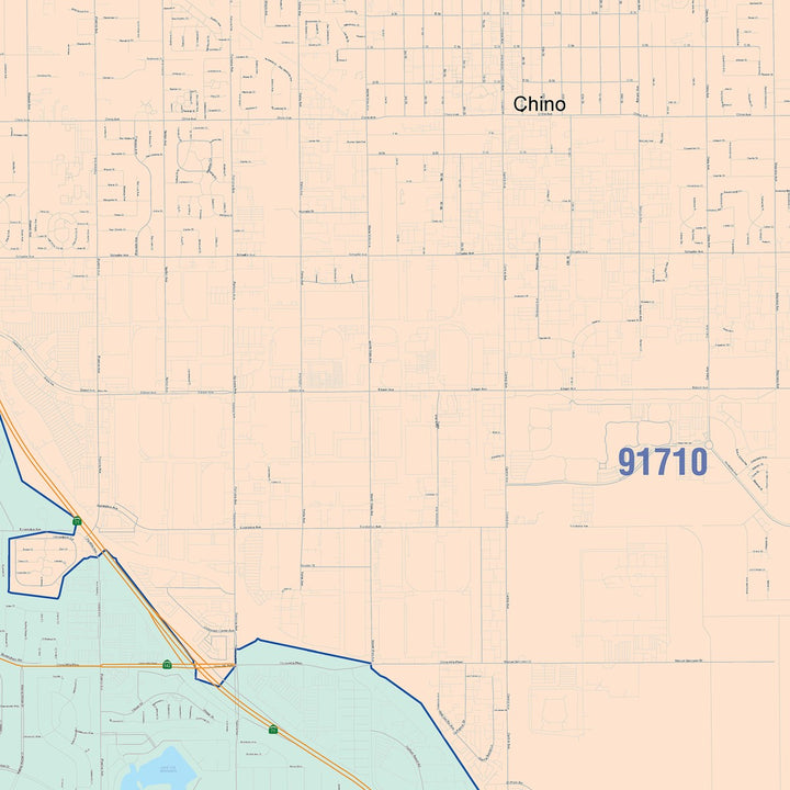 Color Cast Zip Code Style Wall Map of Chino Hills, CA