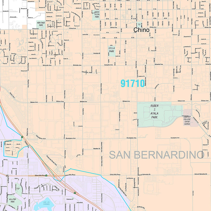 Premium Style Wall Map of Chino Hills, CA