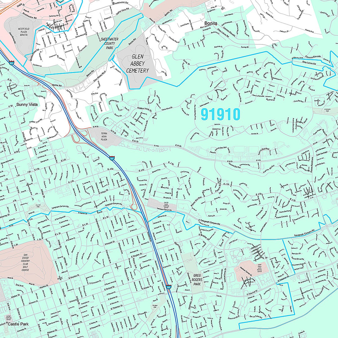 Premium Style Wall Map of Chula Vista CA
