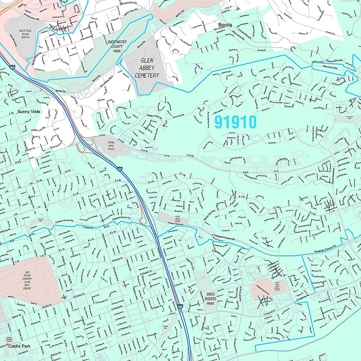 Premium Style Wall Map of Chula Vista CA