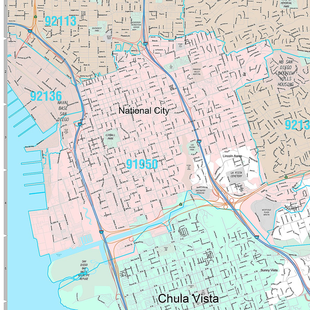 Premium Style Wall Map of Chula Vista CA